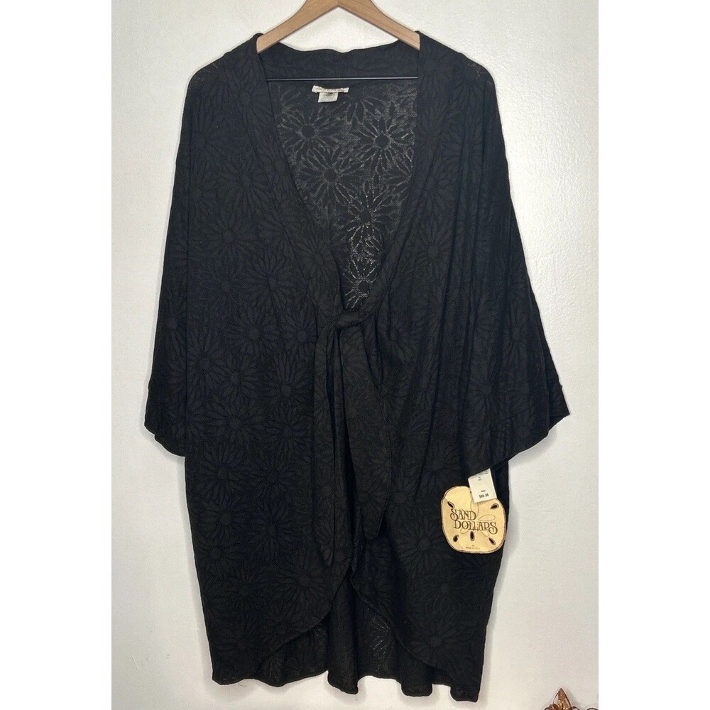 NWT Sand Dollars Cover Up Dress Plus 3X Black Tie Front Cruise Wear Open Weave